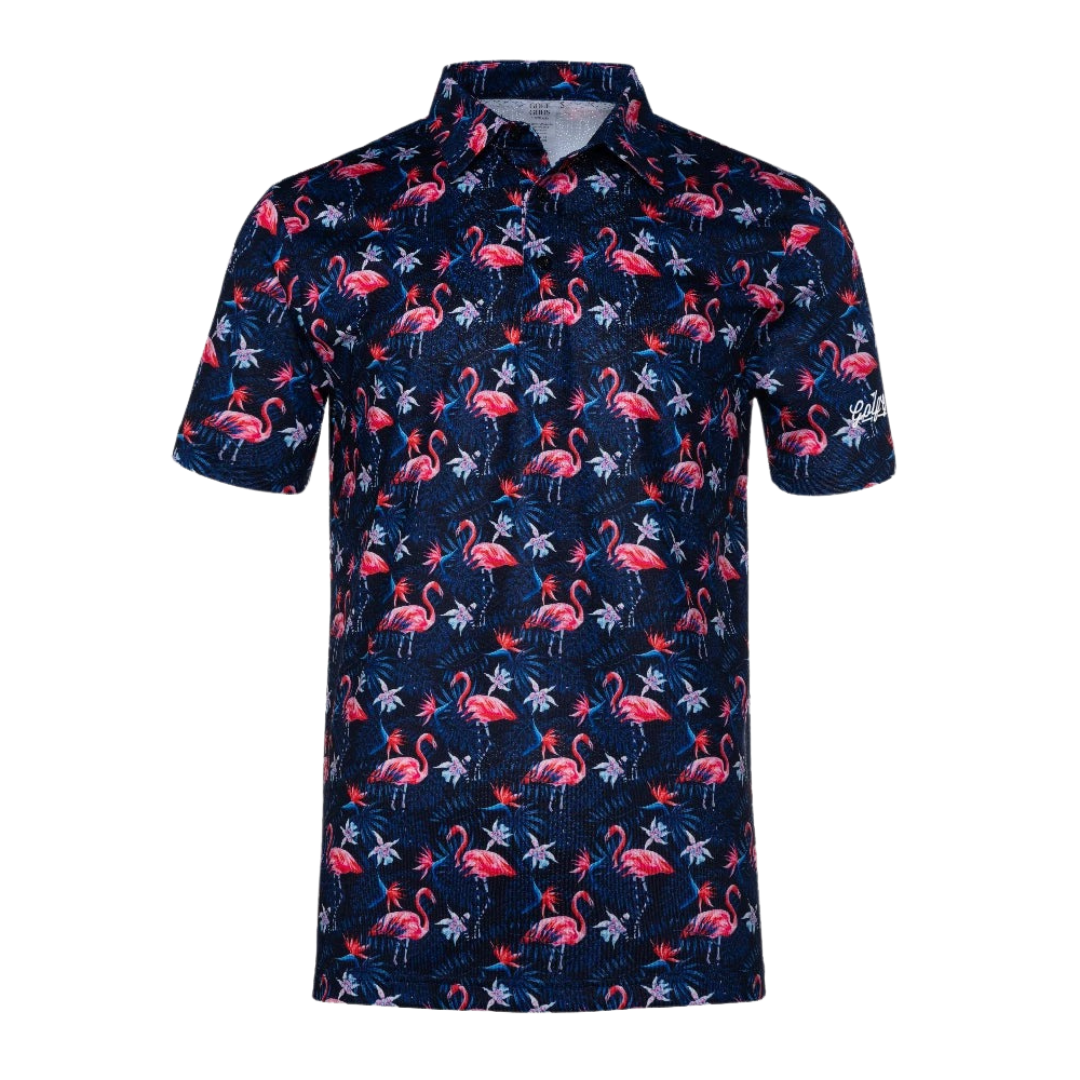 GOLF GODS - GOLF GODS Men's Flowers & Flamingos Cool Tech Performance Polo - The Agora Bangkok